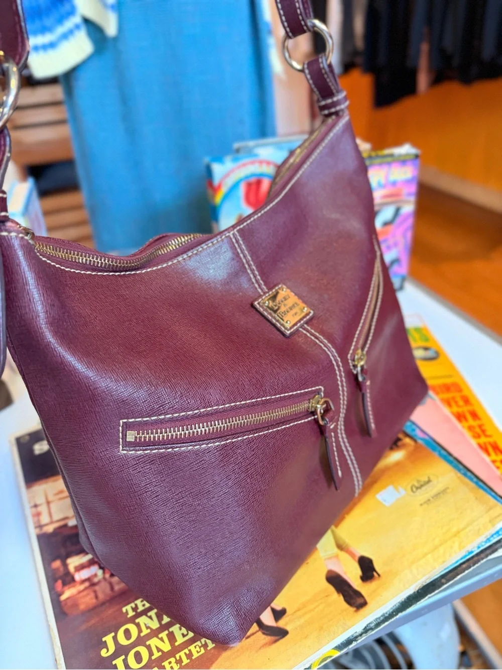 Dooney & Bourke Mary Pebble Grain Leather Hobo Bag Plum Burgundy